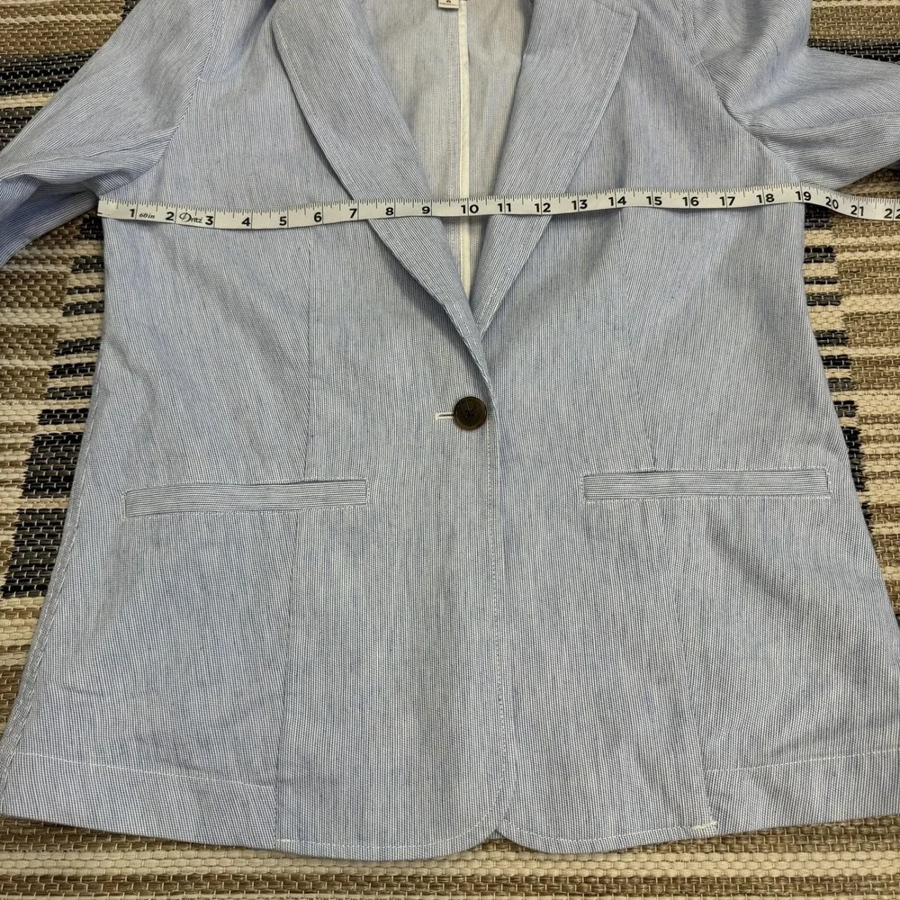 J‎ Crew Blazer Women's 6 Blue Striped Seersucker Linen Blend Lightweight Relaxed - Picture 10 of 15
